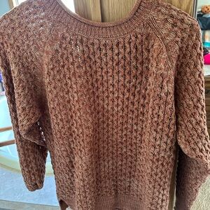 Women's Textured Open-Knit Sweater - Rust